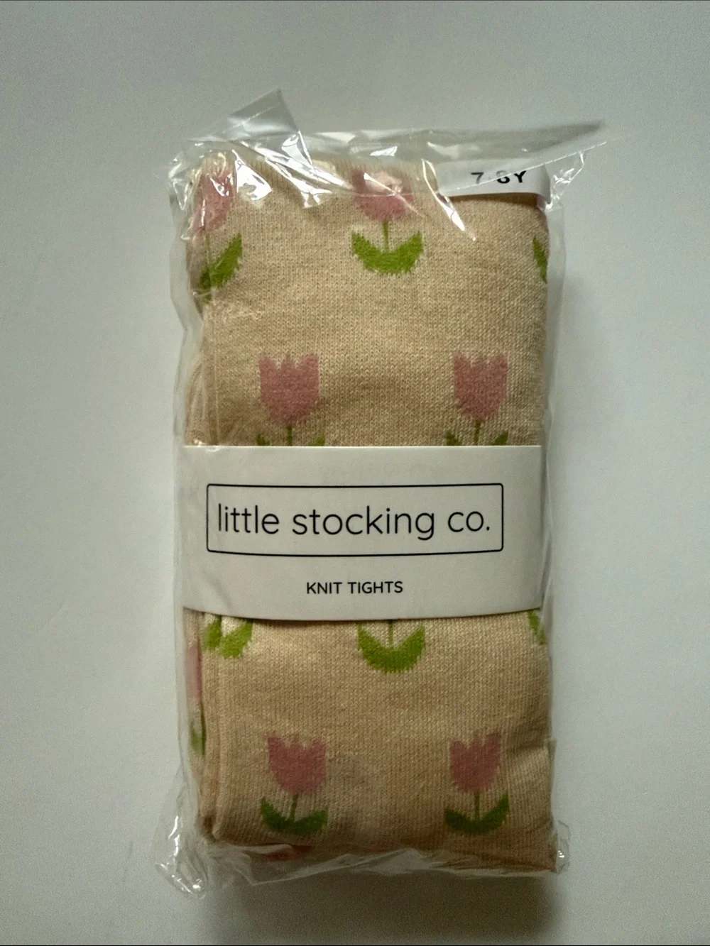 Little Stocking Co. Cream & Pink Tulip Knit Tights for Kids